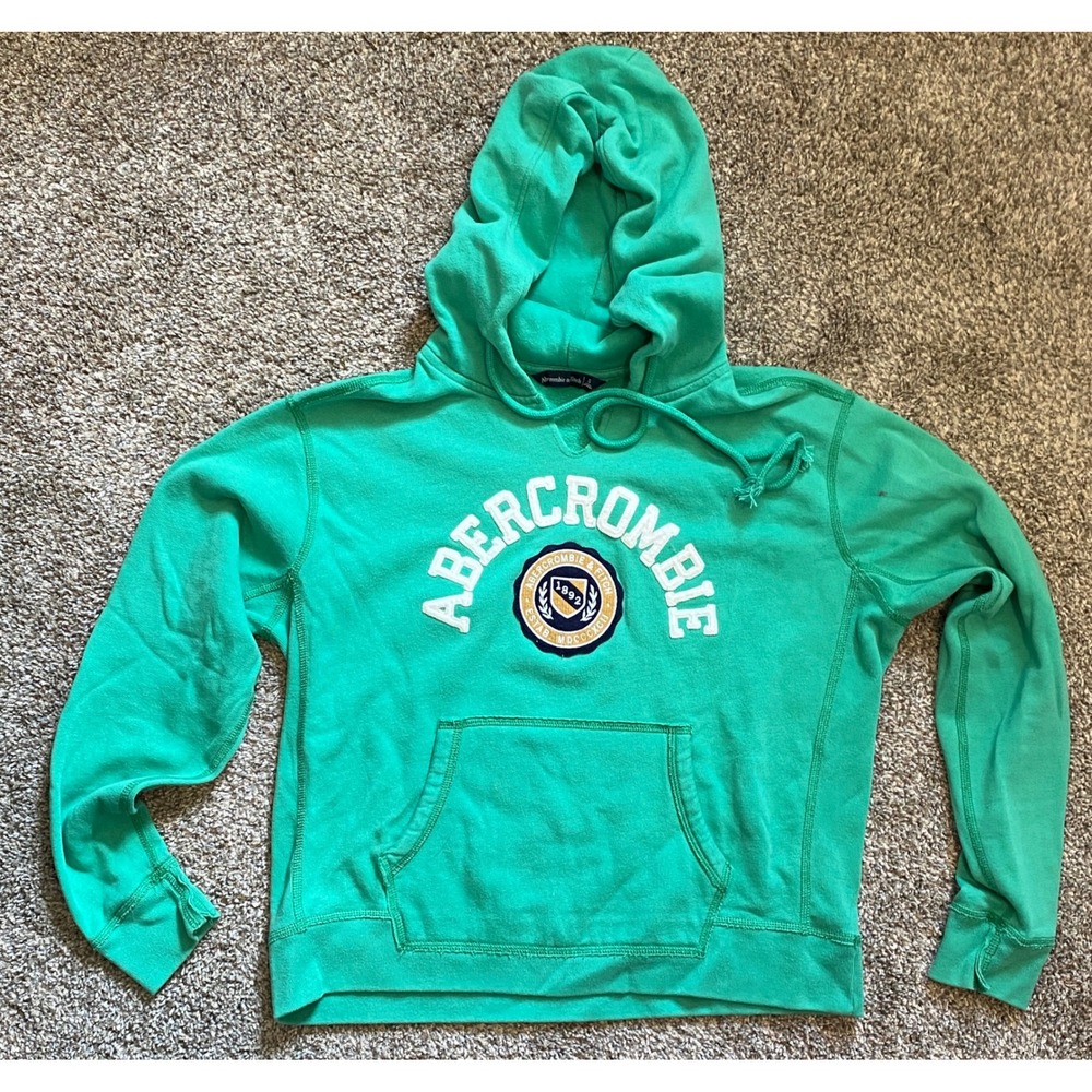 Abercrombie & Fitch Green Pullover Hoodie Varsity Crest Logo Sweatshirt Small